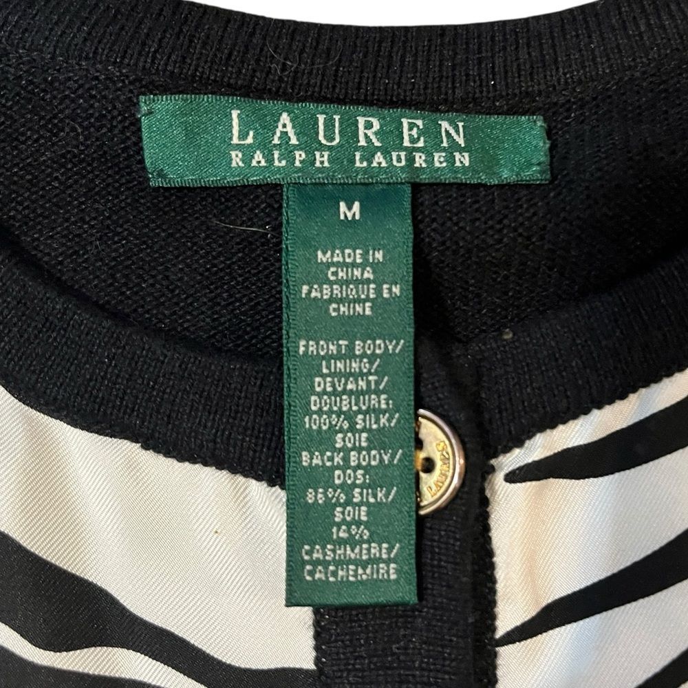 Lauren Ralph Lauren Silk Cashmere Cardigan Sweater Black White Floral Medium - Picture 5 of 6